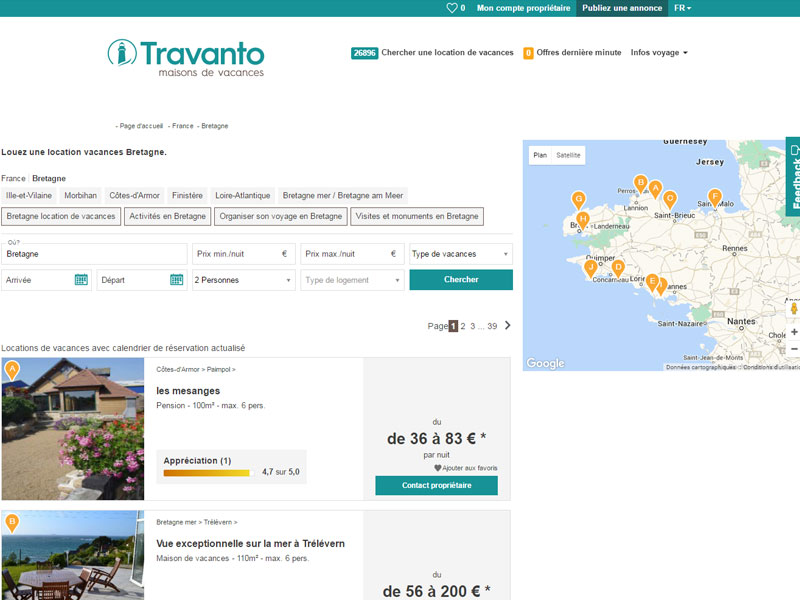 trouvez un gîte location bretagne - travanto